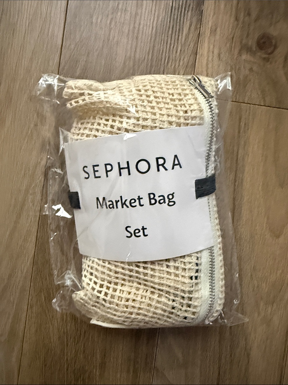 Sephora Cream Mesh Market Bag Set with Zipper Pouch